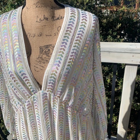 NWT Anthropologie Maxi dress Sequin Metallic boho beach wedding glam bridal M/L - Picture 5 of 16